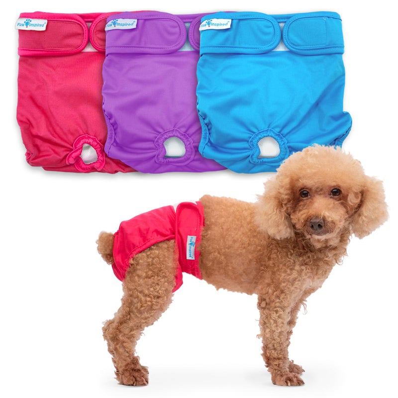 Paw Inspired Washable Reusable Dog Diapers Female, Cloth Dog Diapers, Dogs in Heat, Dog Incontinence (Assorted (White Lining), Small (3 Ct.)) - Image 1